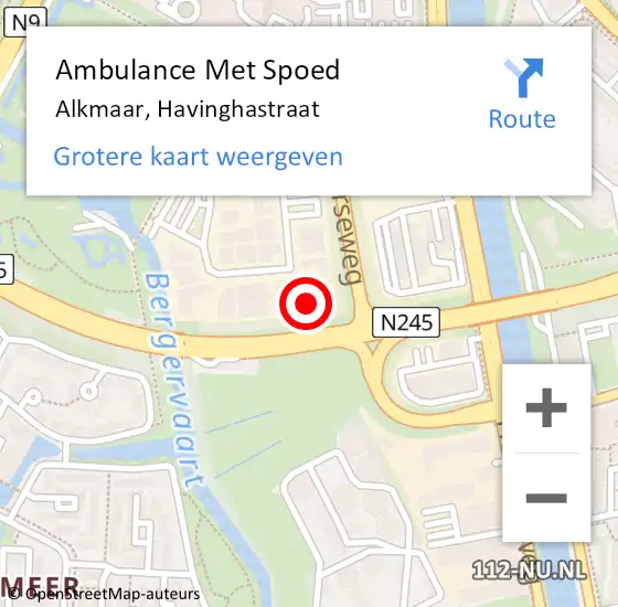 Locatie op kaart van de 112 melding: Ambulance Met Spoed Naar Alkmaar, Havinghastraat op 4 september 2023 11:41