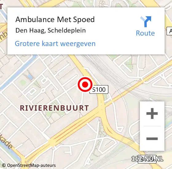 Locatie op kaart van de 112 melding: Ambulance Met Spoed Naar Den Haag, Scheldeplein op 4 september 2023 11:42