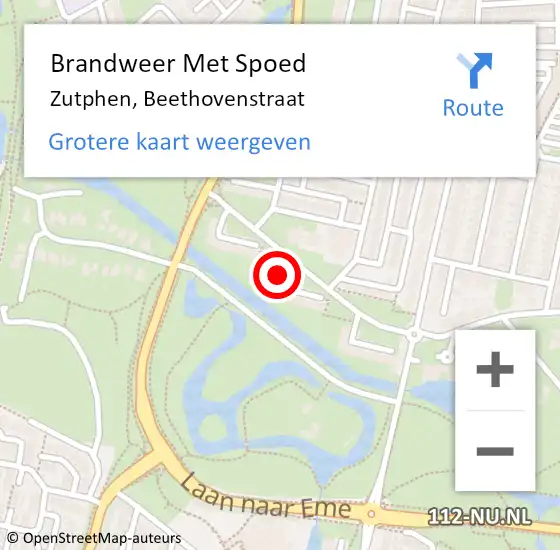 Locatie op kaart van de 112 melding: Brandweer Met Spoed Naar Zutphen, Beethovenstraat op 4 september 2023 11:51