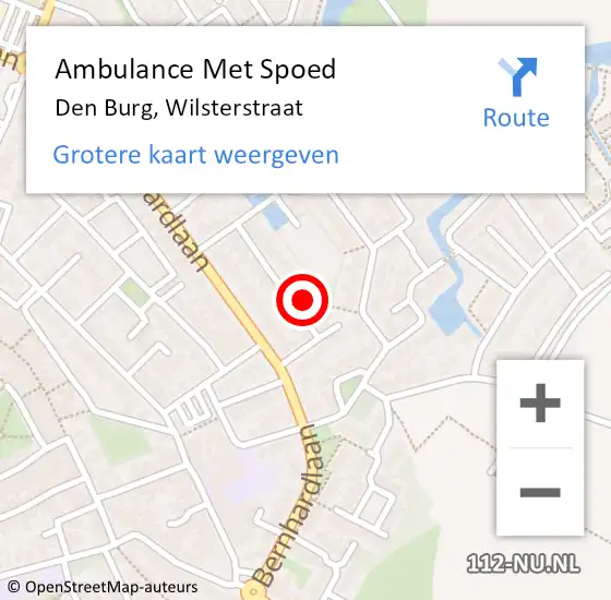 Locatie op kaart van de 112 melding: Ambulance Met Spoed Naar Den Burg, Wilsterstraat op 4 september 2023 11:58