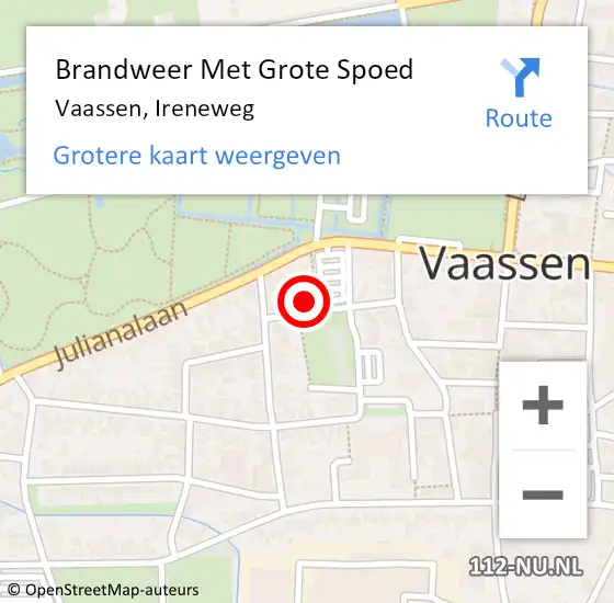 Locatie op kaart van de 112 melding: Brandweer Met Grote Spoed Naar Vaassen, Ireneweg op 4 september 2023 11:59