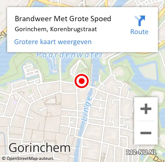 Locatie op kaart van de 112 melding: Brandweer Met Grote Spoed Naar Gorinchem, Korenbrugstraat op 4 september 2023 11:59