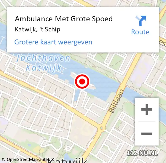 Locatie op kaart van de 112 melding: Ambulance Met Grote Spoed Naar Katwijk, 't Schip op 4 september 2023 12:06