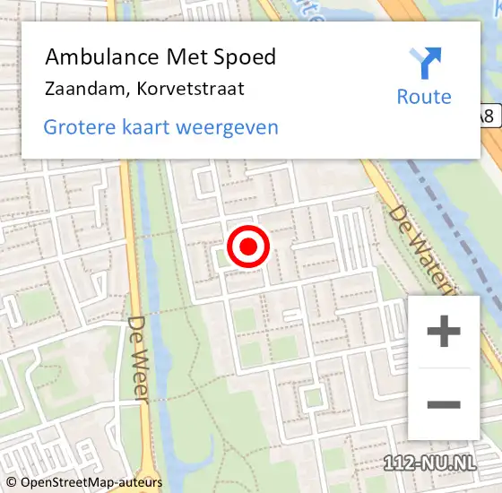 Locatie op kaart van de 112 melding: Ambulance Met Spoed Naar Zaandam, Korvetstraat op 4 september 2023 12:08