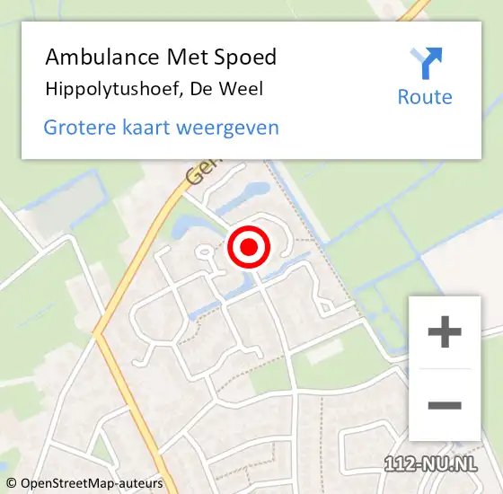 Locatie op kaart van de 112 melding: Ambulance Met Spoed Naar Hippolytushoef, De Weel op 4 september 2023 12:14