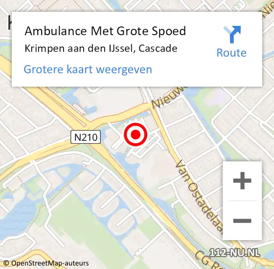Locatie op kaart van de 112 melding: Ambulance Met Grote Spoed Naar Krimpen aan den IJssel, Cascade op 4 september 2023 12:39