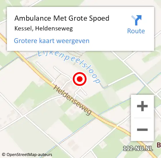 Locatie op kaart van de 112 melding: Ambulance Met Grote Spoed Naar Kessel, Heldenseweg op 4 september 2023 12:45