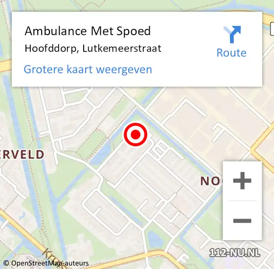 Locatie op kaart van de 112 melding: Ambulance Met Spoed Naar Hoofddorp, Lutkemeerstraat op 4 september 2023 12:54