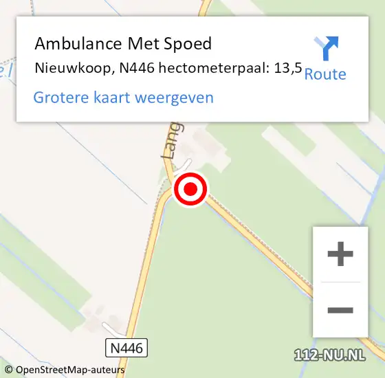 Locatie op kaart van de 112 melding: Ambulance Met Spoed Naar Nieuwkoop, N446 hectometerpaal: 13,5 op 4 september 2023 13:23