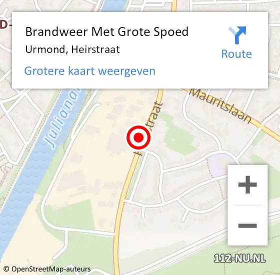 Locatie op kaart van de 112 melding: Brandweer Met Grote Spoed Naar Urmond, Heirstraat op 4 september 2023 13:53