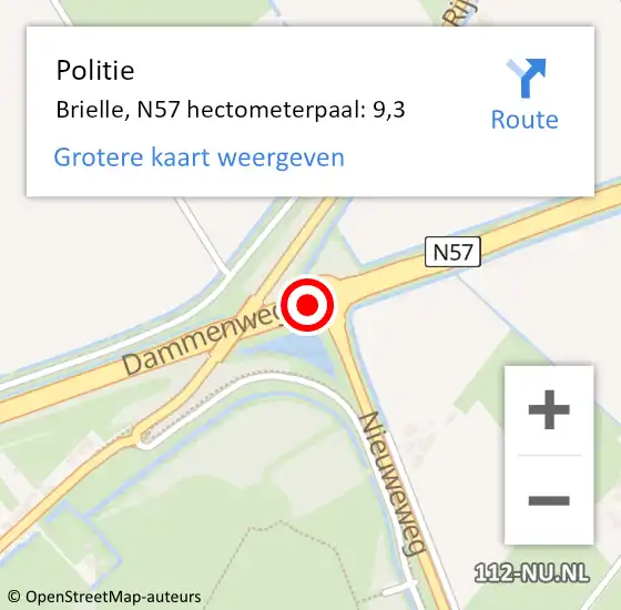 Locatie op kaart van de 112 melding: Politie Brielle, N57 hectometerpaal: 9,3 op 4 september 2023 13:57