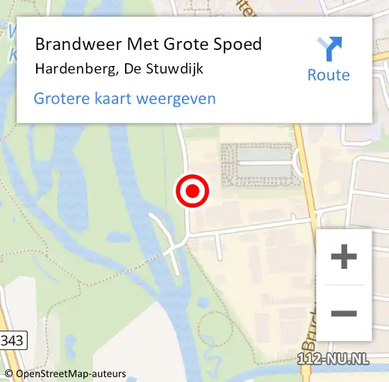 Locatie op kaart van de 112 melding: Brandweer Met Grote Spoed Naar Hardenberg, De Stuwdijk op 4 september 2023 14:02