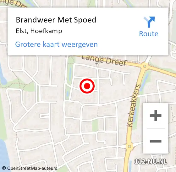 Locatie op kaart van de 112 melding: Brandweer Met Spoed Naar Elst, Hoefkamp op 4 september 2023 14:10