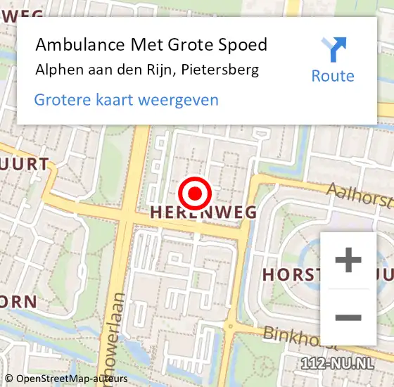 Locatie op kaart van de 112 melding: Ambulance Met Grote Spoed Naar Alphen aan den Rijn, Pietersberg op 4 september 2023 14:12