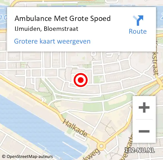 Locatie op kaart van de 112 melding: Ambulance Met Grote Spoed Naar IJmuiden, Bloemstraat op 4 september 2023 14:29