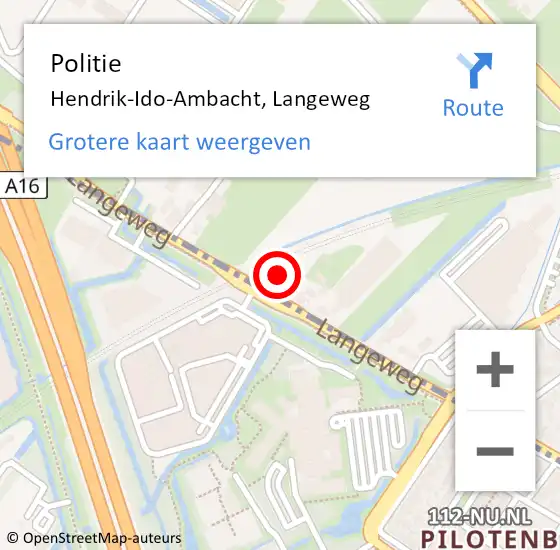Locatie op kaart van de 112 melding: Politie Hendrik-Ido-Ambacht, Langeweg op 4 september 2023 14:29