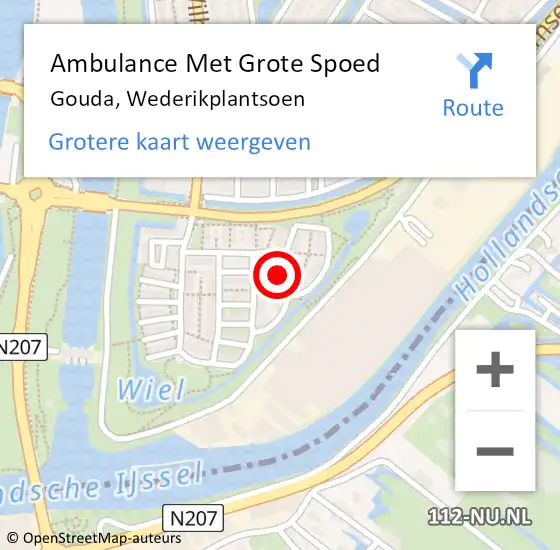 Locatie op kaart van de 112 melding: Ambulance Met Grote Spoed Naar Gouda, Wederikplantsoen op 4 september 2023 14:49