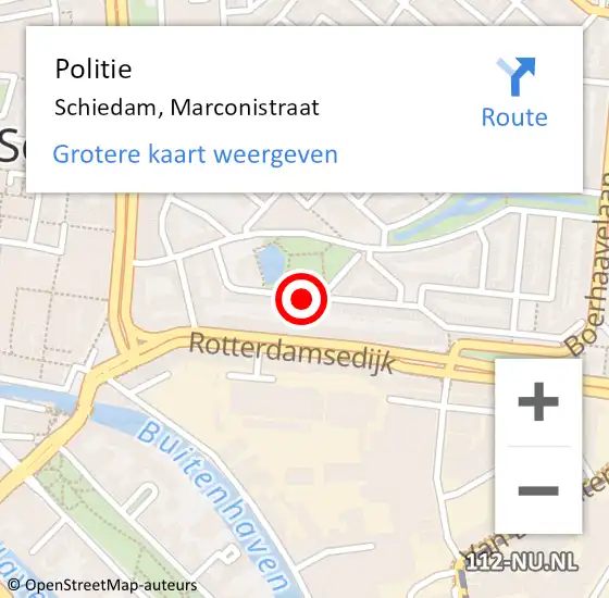 Locatie op kaart van de 112 melding: Politie Schiedam, Marconistraat op 4 september 2023 14:54