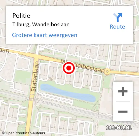 Locatie op kaart van de 112 melding: Politie Tilburg, Wandelboslaan op 4 september 2023 14:55