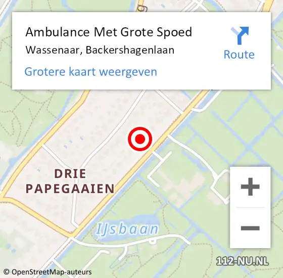 Locatie op kaart van de 112 melding: Ambulance Met Grote Spoed Naar Wassenaar, Backershagenlaan op 4 september 2023 15:04