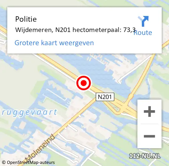 Locatie op kaart van de 112 melding: Politie Wijdemeren, N201 hectometerpaal: 73,3 op 4 september 2023 15:14
