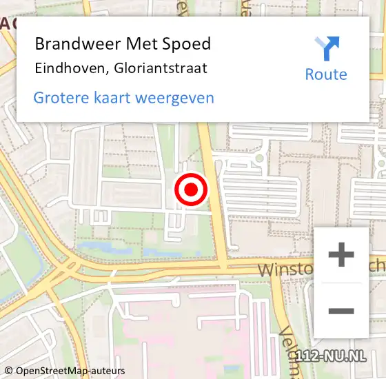 Locatie op kaart van de 112 melding: Brandweer Met Spoed Naar Eindhoven, Gloriantstraat op 4 september 2023 15:14