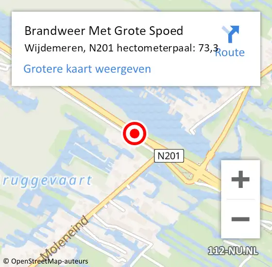 Locatie op kaart van de 112 melding: Brandweer Met Grote Spoed Naar Wijdemeren, N201 hectometerpaal: 73,3 op 4 september 2023 15:16