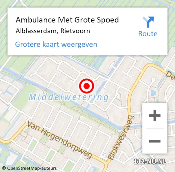 Locatie op kaart van de 112 melding: Ambulance Met Grote Spoed Naar Alblasserdam, Rietvoorn op 4 september 2023 15:47