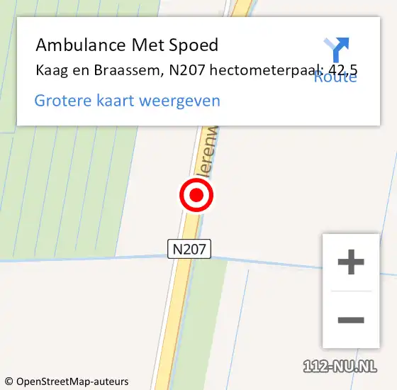 Locatie op kaart van de 112 melding: Ambulance Met Spoed Naar Kaag en Braassem, N207 hectometerpaal: 42,5 op 4 september 2023 15:52