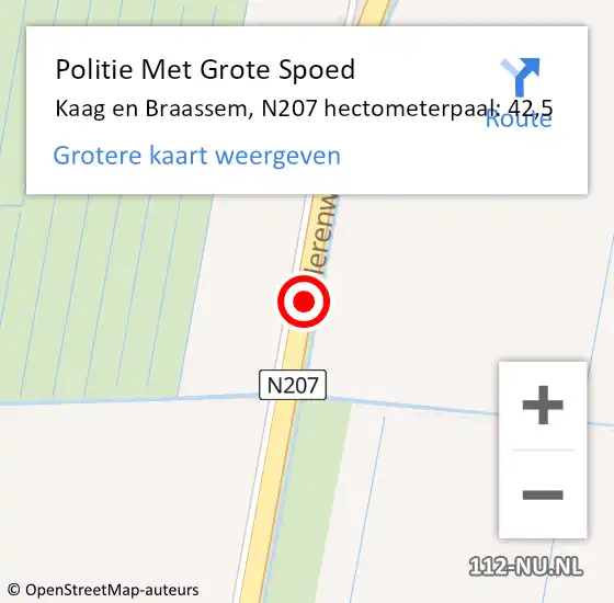 Locatie op kaart van de 112 melding: Politie Met Grote Spoed Naar Kaag en Braassem, N207 hectometerpaal: 42,5 op 4 september 2023 15:54