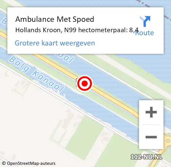 Locatie op kaart van de 112 melding: Ambulance Met Spoed Naar Hollands Kroon, N99 hectometerpaal: 8,4 op 4 september 2023 15:56