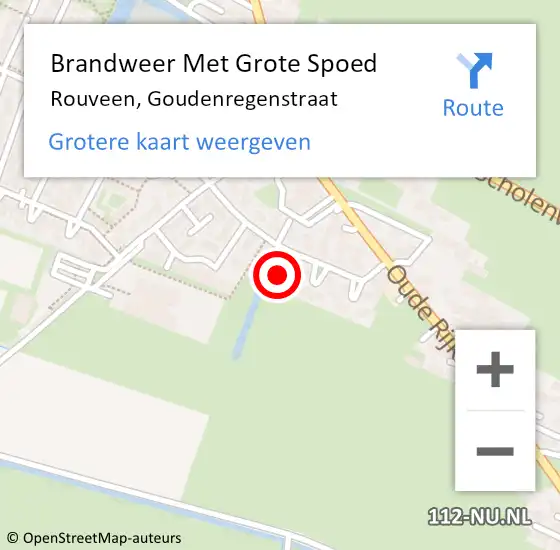 Locatie op kaart van de 112 melding: Brandweer Met Grote Spoed Naar Rouveen, Goudenregenstraat op 4 september 2023 16:03