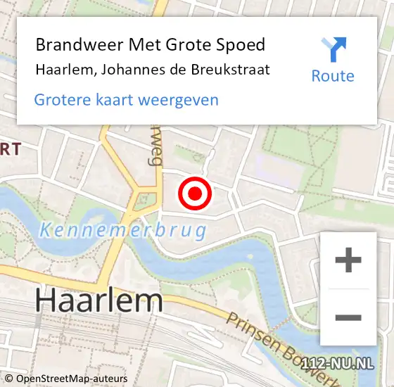 Locatie op kaart van de 112 melding: Brandweer Met Grote Spoed Naar Haarlem, Johannes de Breukstraat op 4 september 2023 16:10