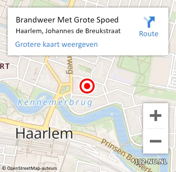 Locatie op kaart van de 112 melding: Brandweer Met Grote Spoed Naar Haarlem, Johannes de Breukstraat op 4 september 2023 16:14