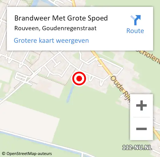 Locatie op kaart van de 112 melding: Brandweer Met Grote Spoed Naar Rouveen, Goudenregenstraat op 4 september 2023 16:16