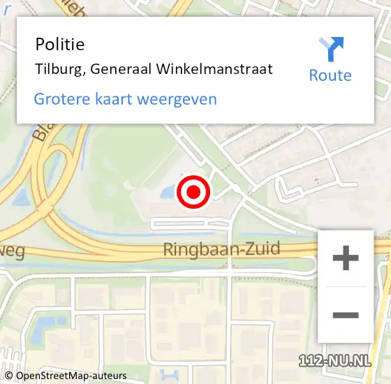 Locatie op kaart van de 112 melding: Politie Tilburg, Generaal Winkelmanstraat op 4 september 2023 16:21