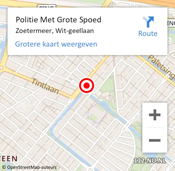 Locatie op kaart van de 112 melding: Politie Met Grote Spoed Naar Zoetermeer, Wit-geellaan op 4 september 2023 16:47