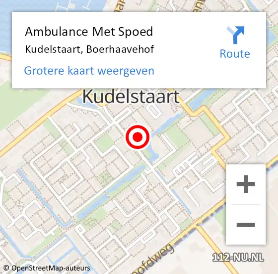 Locatie op kaart van de 112 melding: Ambulance Met Spoed Naar Kudelstaart, Boerhaavehof op 4 september 2023 16:48