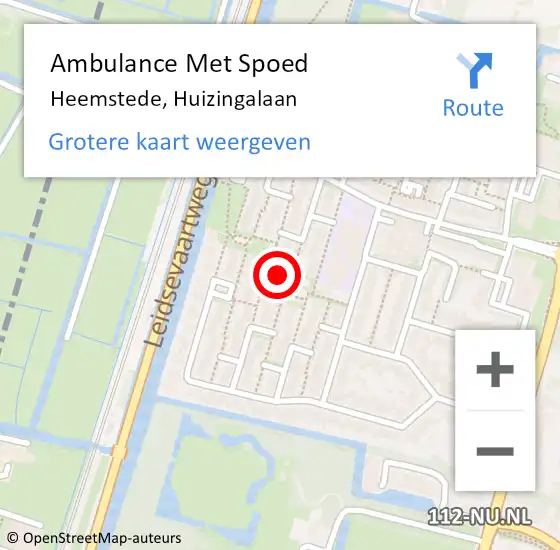 Locatie op kaart van de 112 melding: Ambulance Met Spoed Naar Heemstede, Huizingalaan op 4 september 2023 16:50