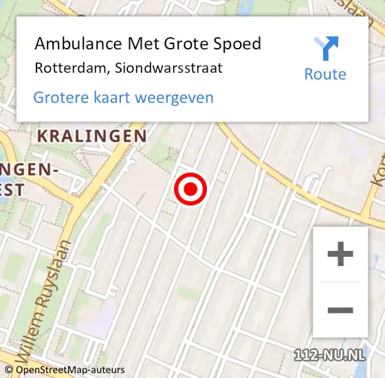 Locatie op kaart van de 112 melding: Ambulance Met Grote Spoed Naar Rotterdam, Siondwarsstraat op 4 september 2023 16:54