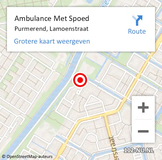 Locatie op kaart van de 112 melding: Ambulance Met Spoed Naar Purmerend, Lamoenstraat op 4 september 2023 17:08