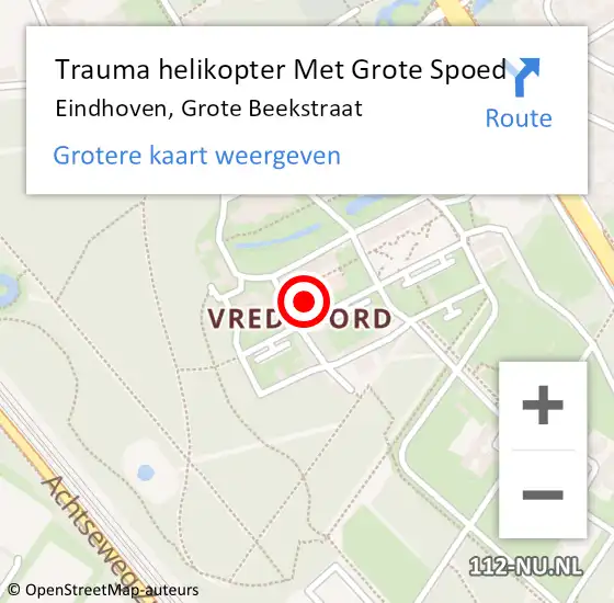 Locatie op kaart van de 112 melding: Trauma helikopter Met Grote Spoed Naar Eindhoven, Grote Beekstraat op 4 september 2023 17:11