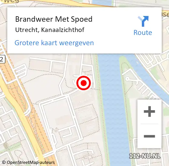 Locatie op kaart van de 112 melding: Brandweer Met Spoed Naar Utrecht, Kanaalzichthof op 4 september 2023 17:35