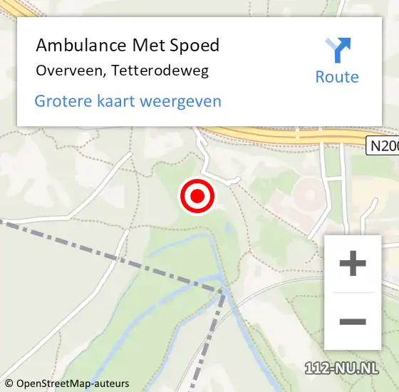 Locatie op kaart van de 112 melding: Ambulance Met Spoed Naar Overveen, Tetterodeweg op 4 september 2023 17:38