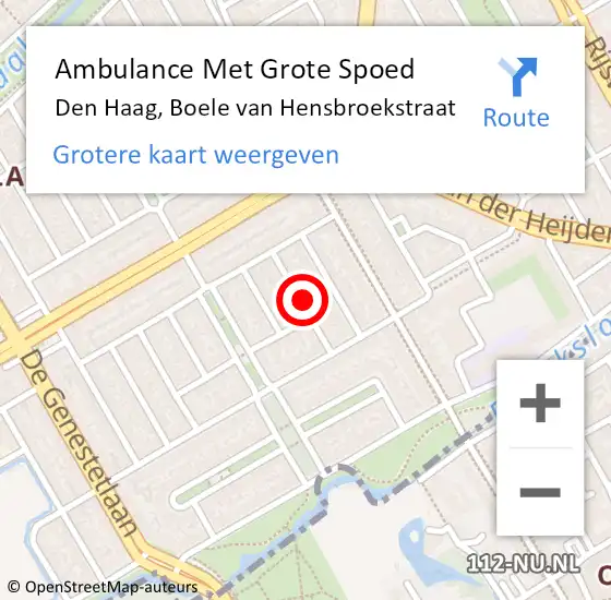 Locatie op kaart van de 112 melding: Ambulance Met Grote Spoed Naar Den Haag, Boele van Hensbroekstraat op 4 september 2023 17:41