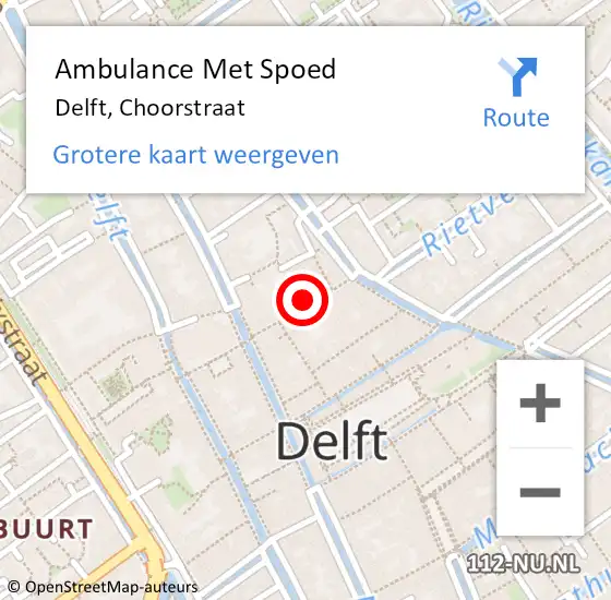 Locatie op kaart van de 112 melding: Ambulance Met Spoed Naar Delft, Choorstraat op 4 september 2023 17:42