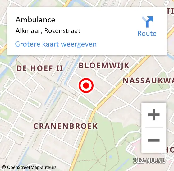 Locatie op kaart van de 112 melding: Ambulance Alkmaar, Rozenstraat op 4 september 2023 18:04