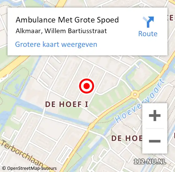 Locatie op kaart van de 112 melding: Ambulance Met Grote Spoed Naar Alkmaar, Willem Bartiusstraat op 4 september 2023 18:05