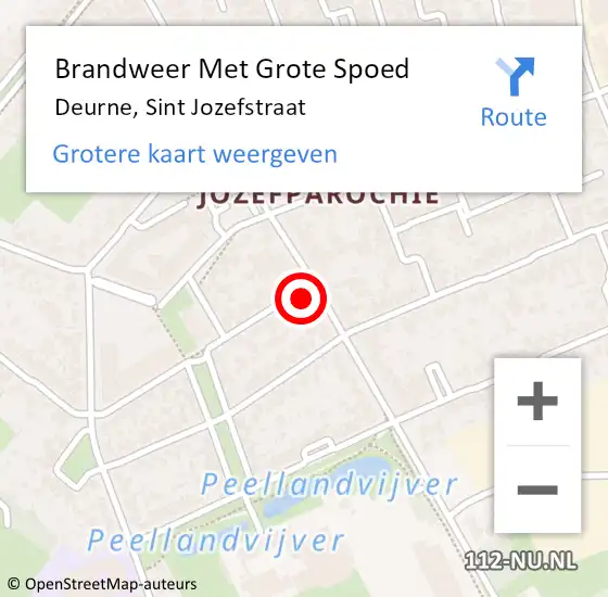 Locatie op kaart van de 112 melding: Brandweer Met Grote Spoed Naar Deurne, Sint Jozefstraat op 4 september 2023 18:09