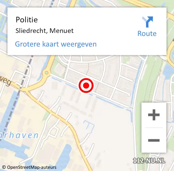 Locatie op kaart van de 112 melding: Politie Sliedrecht, Menuet op 4 september 2023 18:14